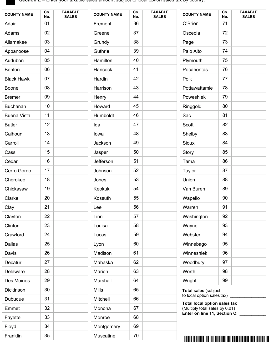 Table from the official PDF (page 3)