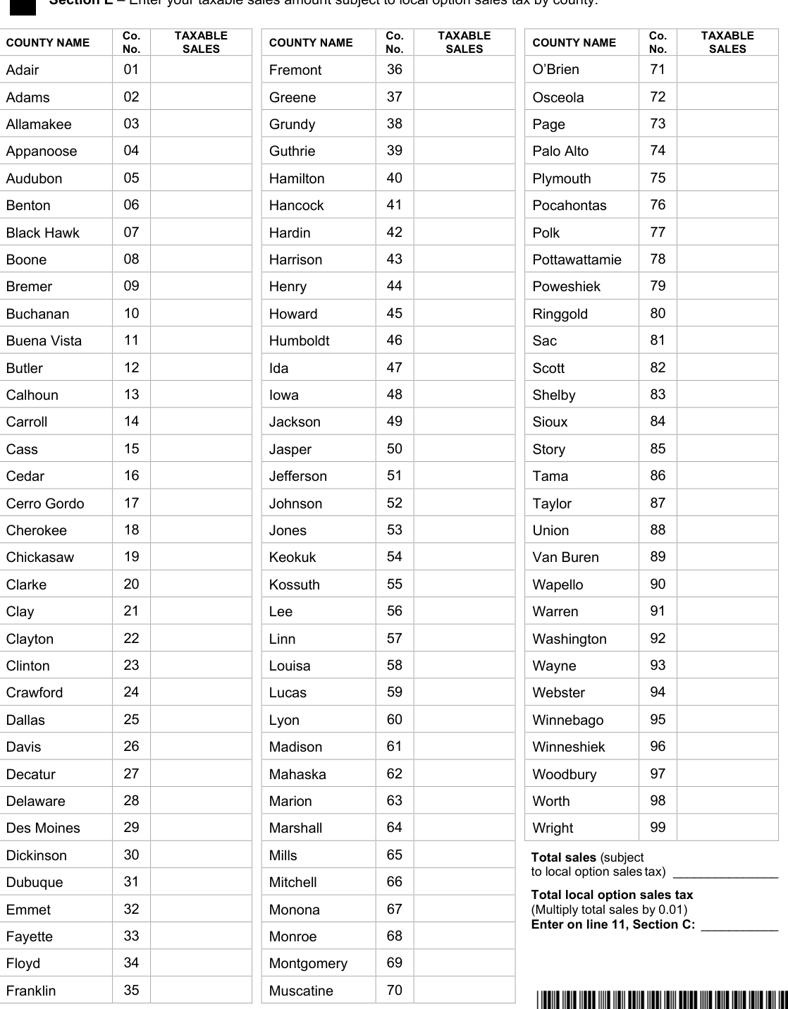 Table from the official PDF (page 3)