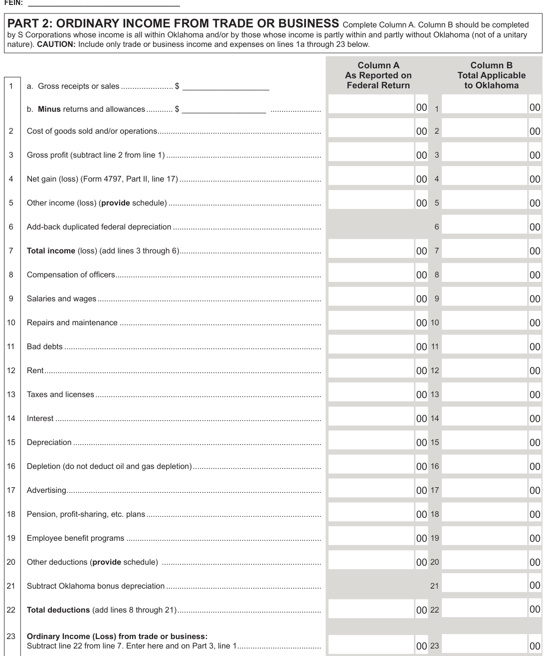 Table from the official PDF (page 18)