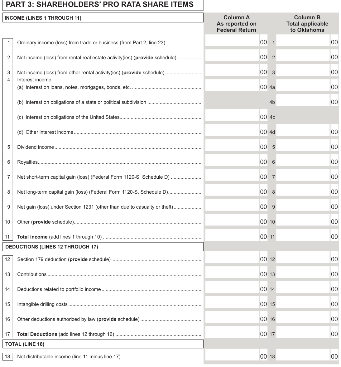 Table from the official PDF (page 19)
