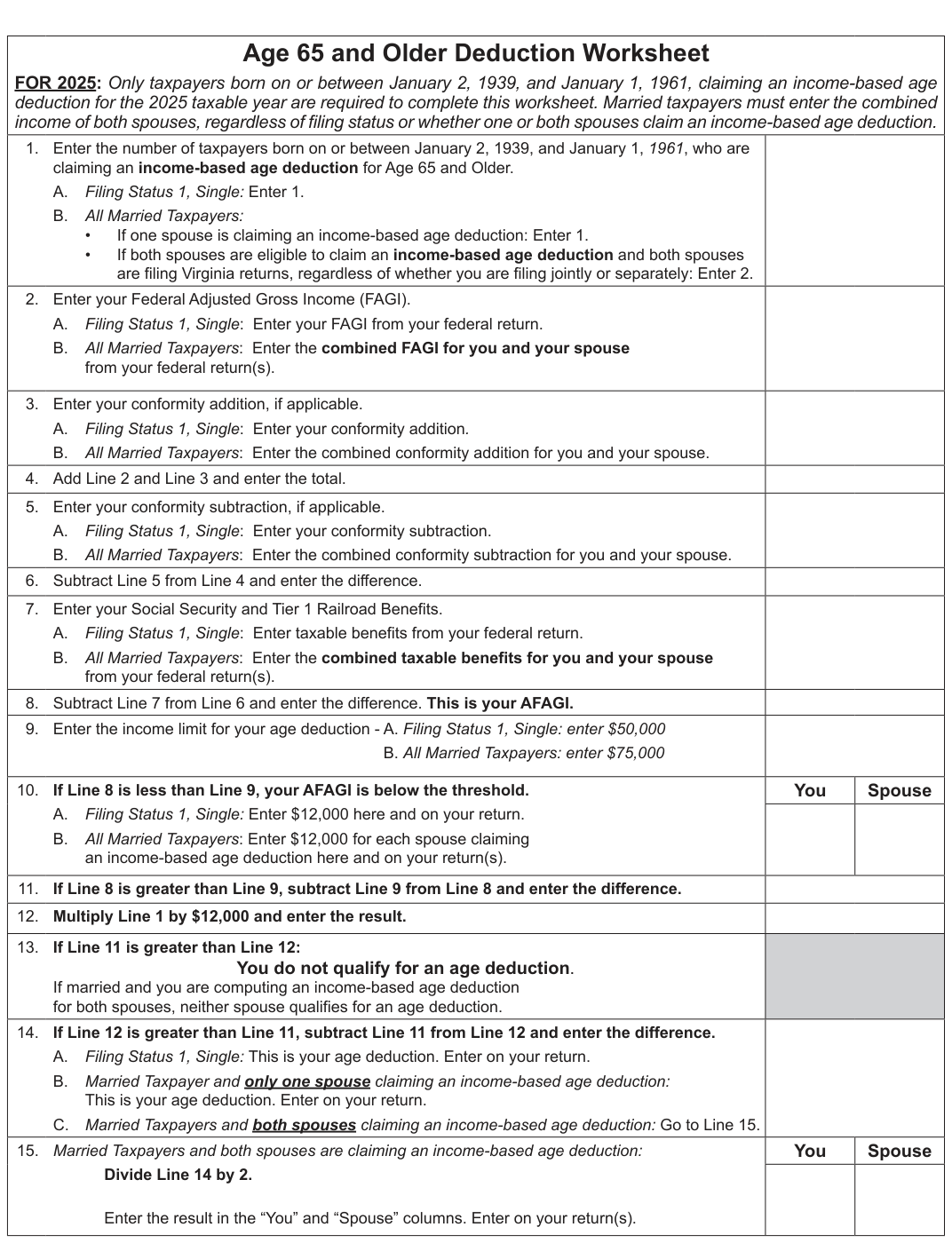 Table from the official PDF (page 16)