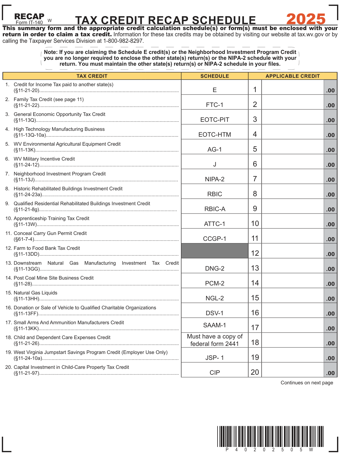 Table from the official PDF (page 7)